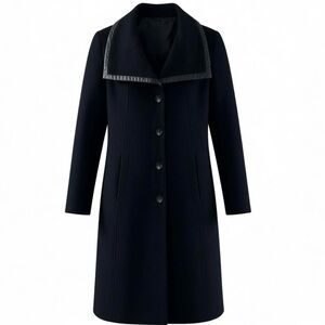 Soia & Kyo Black Wool & Viscose Womens Coat With Leather Collar Trim XS